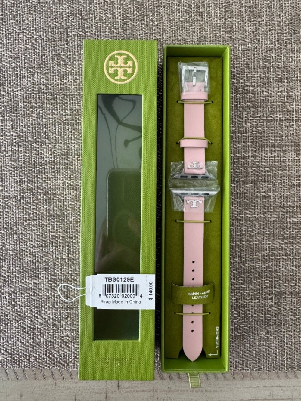 NEW Tory Burch The T Pink Blush Leather 14 mm Strap Band Apple Watch 11 42 mm - Picture 11 of 12